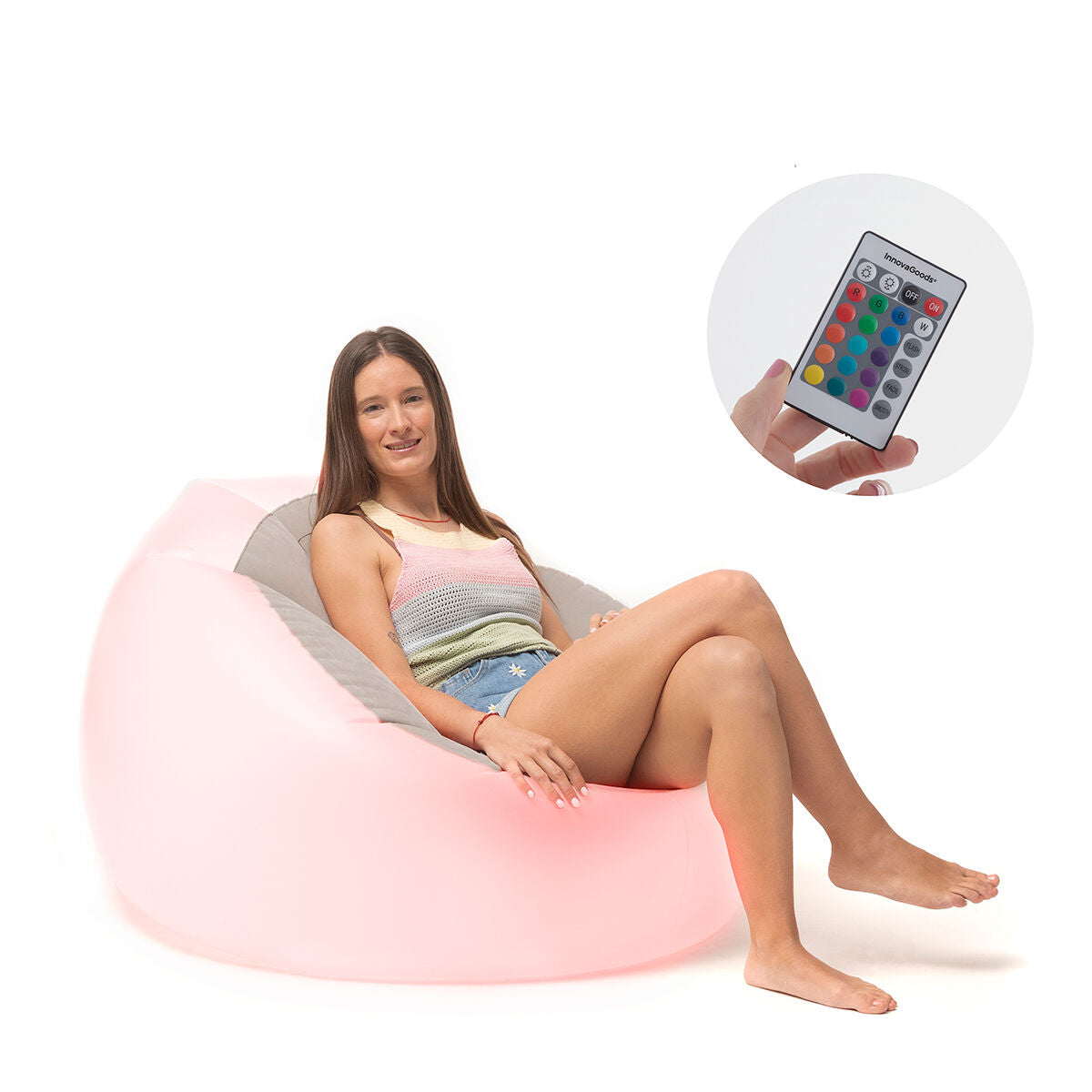 Inflora | Sillón Hinchable con LED Multicolor y Mando Chight InnovaGoods